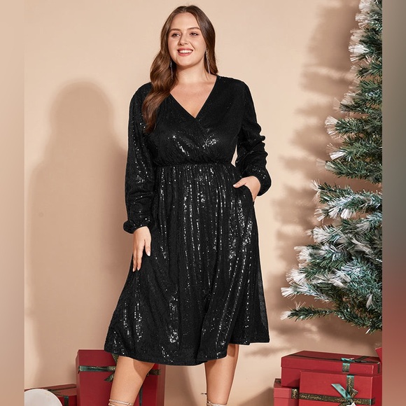 Elegant Black Sequin Dress size 22 24 bloomchic long sleeve maxi long length nwt - Picture 1 of 11